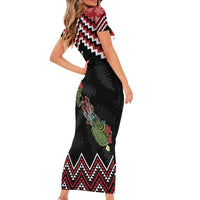 New Zealand Christmas Taniko Poutama Short Sleeve Bodycon Dress Flora Map with Birds - Polynesian Pride