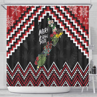 New Zealand Christmas Taniko Poutama Shower Curtain Flora Map with Birds - Polynesian Pride