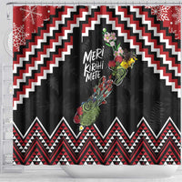 New Zealand Christmas Taniko Poutama Shower Curtain Flora Map with Birds - Polynesian Pride