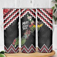 New Zealand Christmas Taniko Poutama Skinny Tumbler Flora Map with Birds - Polynesian Pride