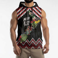 New Zealand Christmas Taniko Poutama Sleeveless Hoodie Flora Map with Birds - Polynesian Pride