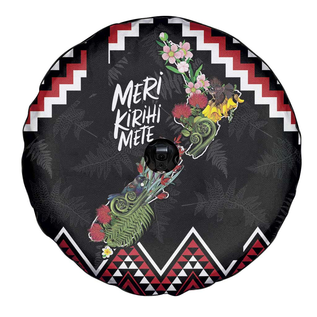 New Zealand Christmas Taniko Poutama Spare Tire Cover Flora Map with Birds - Polynesian Pride
