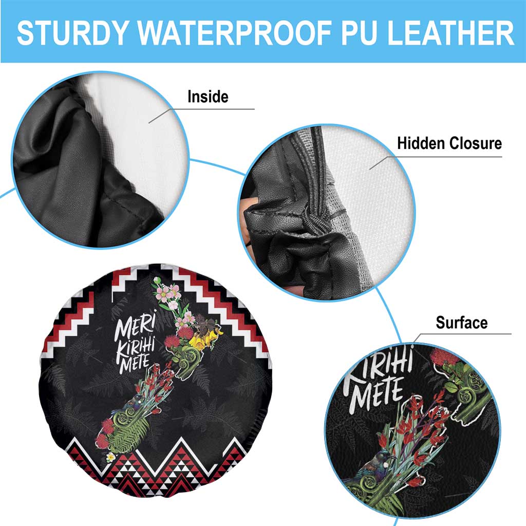 New Zealand Christmas Taniko Poutama Spare Tire Cover Flora Map with Birds - Polynesian Pride