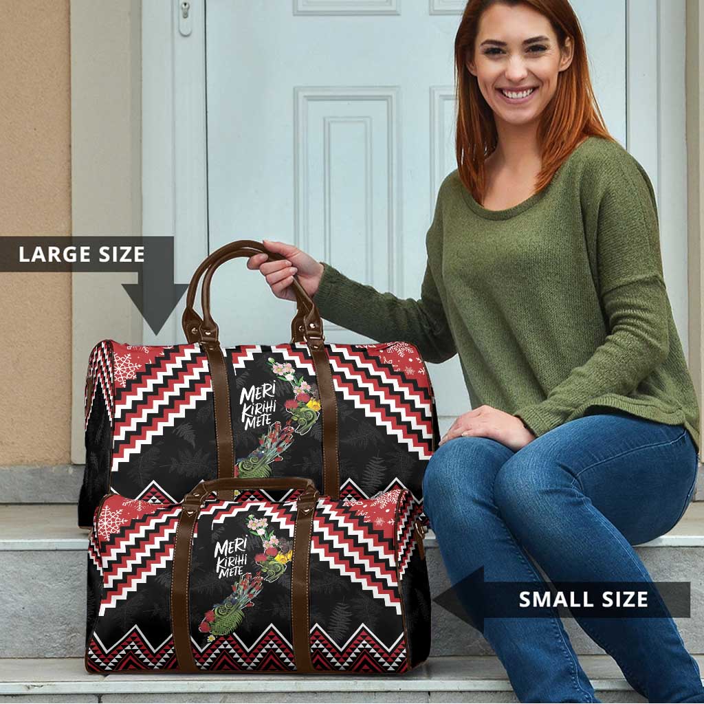 New Zealand Christmas Taniko Poutama Travel Bag Flora Map with Birds - Polynesian Pride