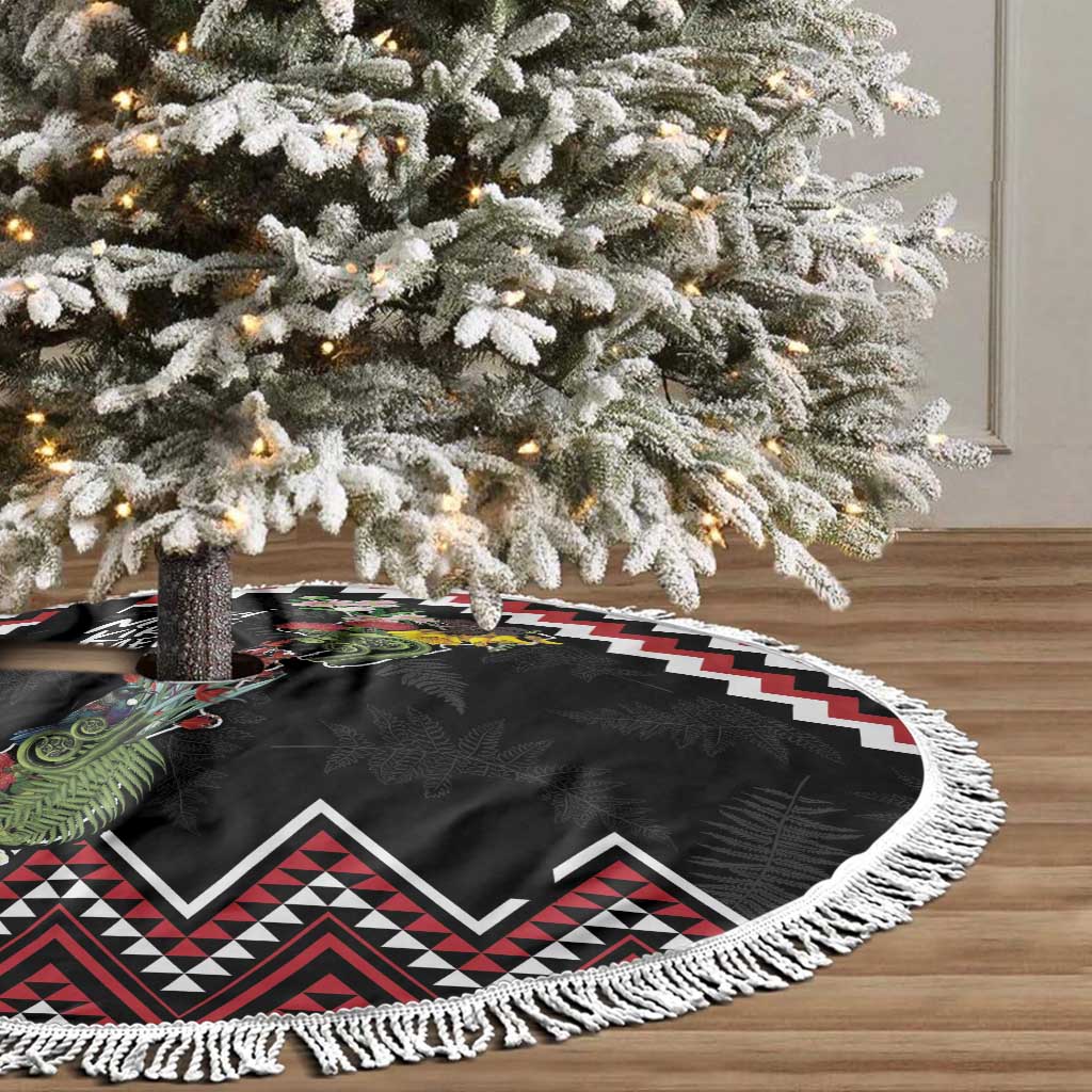 New Zealand Christmas Taniko Poutama Tree Skirt Flora Map with Birds - Polynesian Pride