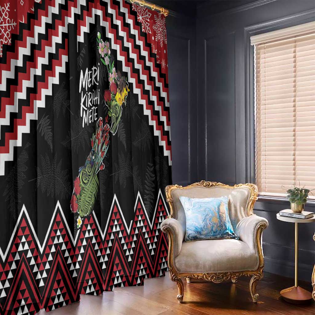 New Zealand Christmas Taniko Poutama Window Curtain Flora Map with Birds - Polynesian Pride