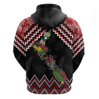 New Zealand Christmas Taniko Poutama Zip Hoodie Flora Map with Birds - Polynesian Pride