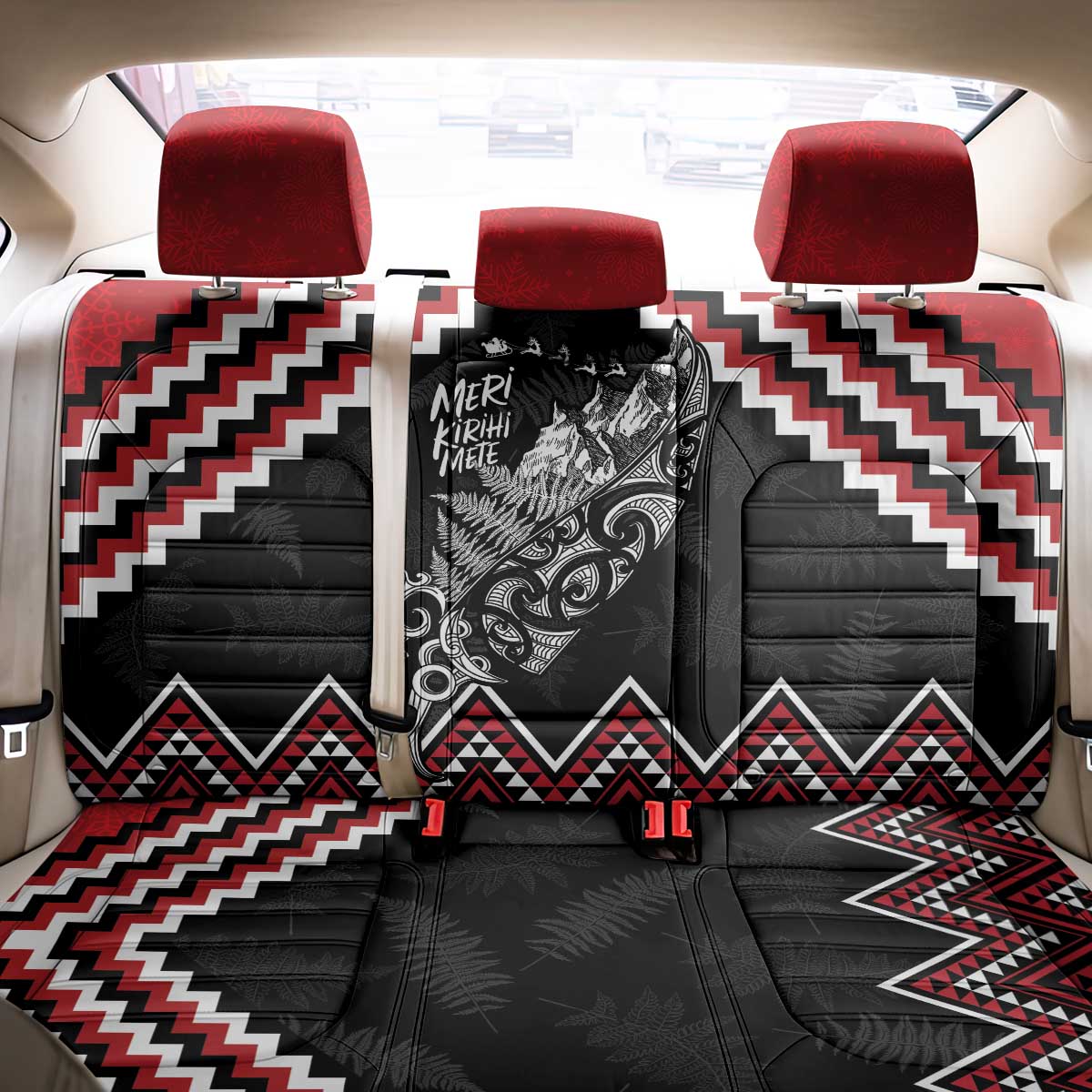 New Zealand Christmas Taniko Poutama Back Car Seat Cover Mountainscape Maori Fern - Polynesian Pride