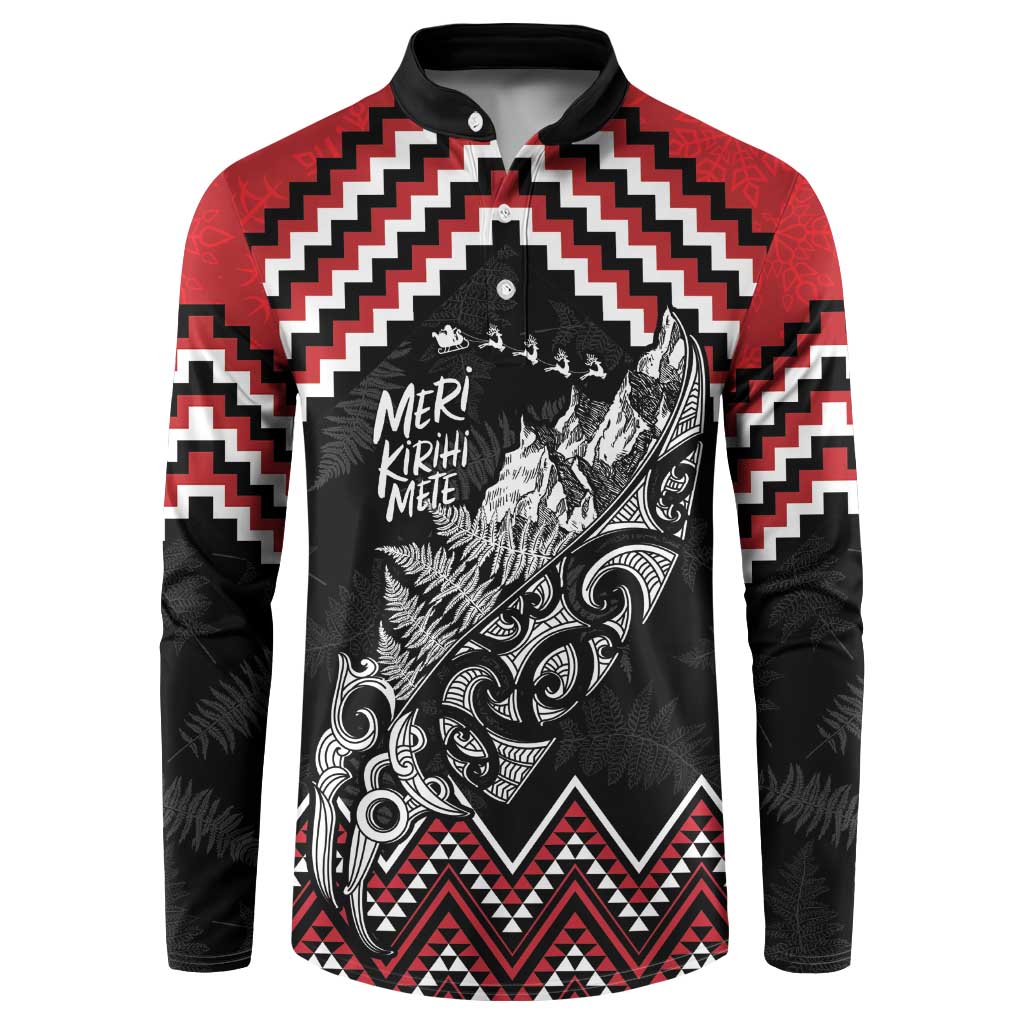 New Zealand Christmas Taniko Poutama Button Sweatshirt Mountainscape Maori Fern - Polynesian Pride