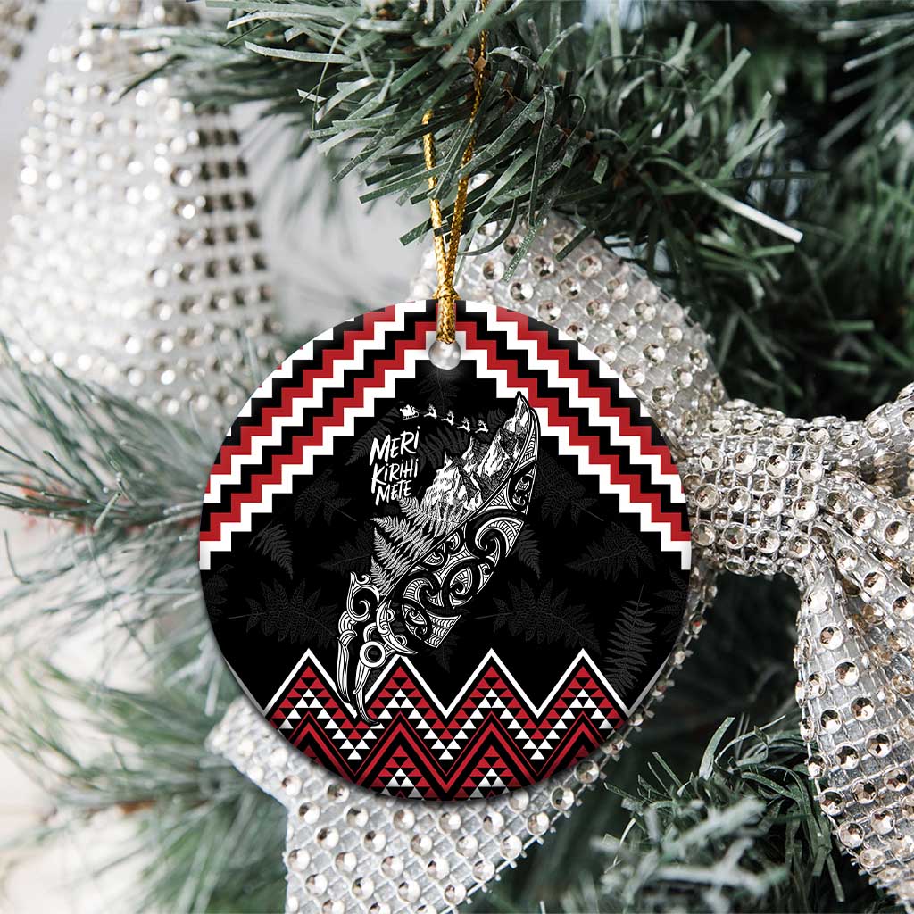 New Zealand Christmas Taniko Poutama Ceramic Ornament Mountainscape Maori Fern - Polynesian Pride