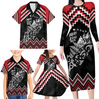 New Zealand Christmas Taniko Poutama Family Matching Long Sleeve Bodycon Dress and Hawaiian Shirt Mountainscape Maori Fern - Polynesian Pride