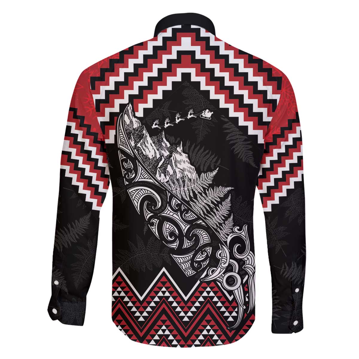 New Zealand Christmas Taniko Poutama Family Matching Off The Shoulder Long Sleeve Dress and Hawaiian Shirt Mountainscape Maori Fern - Polynesian Pride