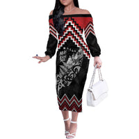 New Zealand Christmas Taniko Poutama Family Matching Off The Shoulder Long Sleeve Dress and Hawaiian Shirt Mountainscape Maori Fern - Polynesian Pride