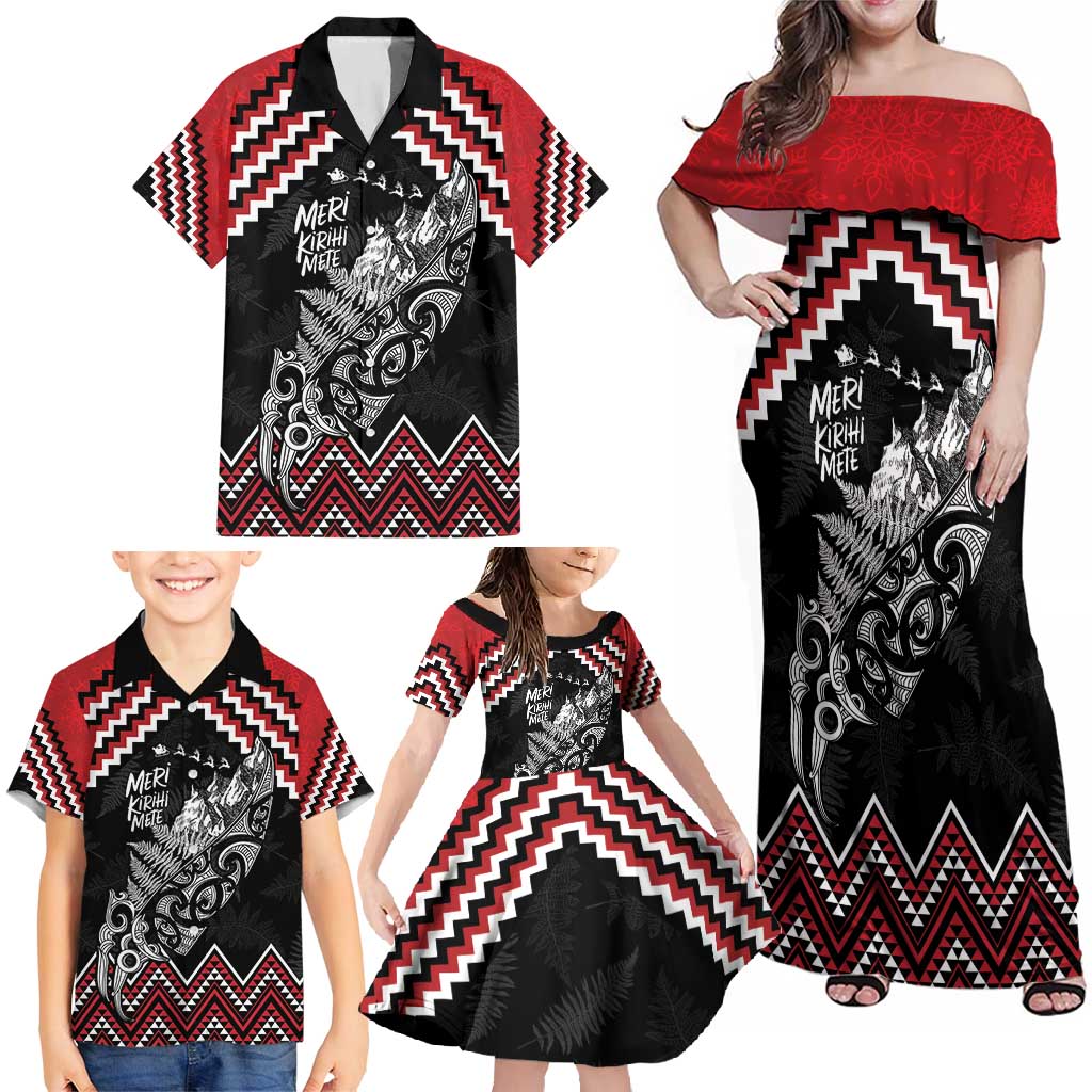 New Zealand Christmas Taniko Poutama Family Matching Off Shoulder Maxi Dress and Hawaiian Shirt Mountainscape Maori Fern - Polynesian Pride