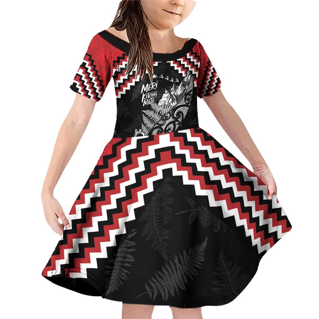 New Zealand Christmas Taniko Poutama Family Matching Off Shoulder Short Dress and Hawaiian Shirt Mountainscape Maori Fern - Polynesian Pride