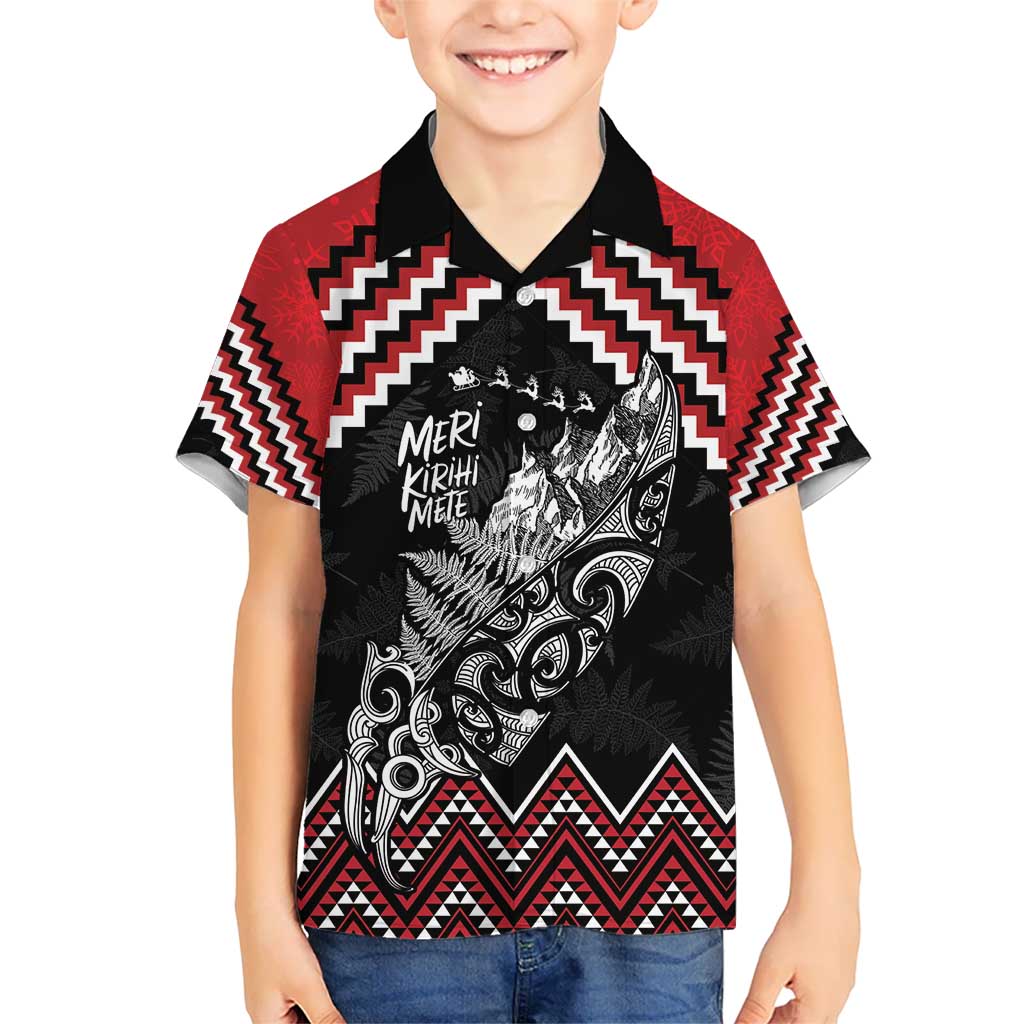 New Zealand Christmas Taniko Poutama Kid Hawaiian Shirt Mountainscape Maori Fern - Polynesian Pride