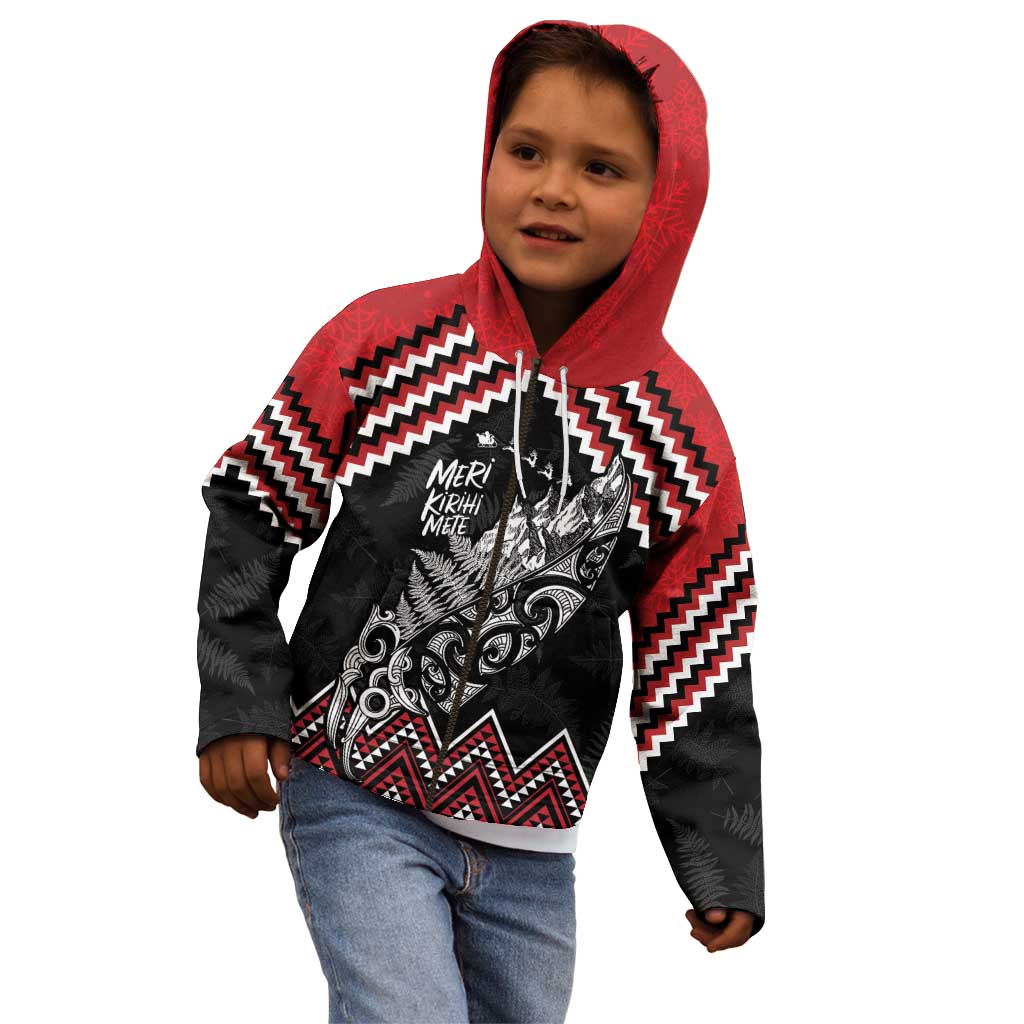 New Zealand Christmas Taniko Poutama Kid Hoodie Mountainscape Maori Fern - Polynesian Pride