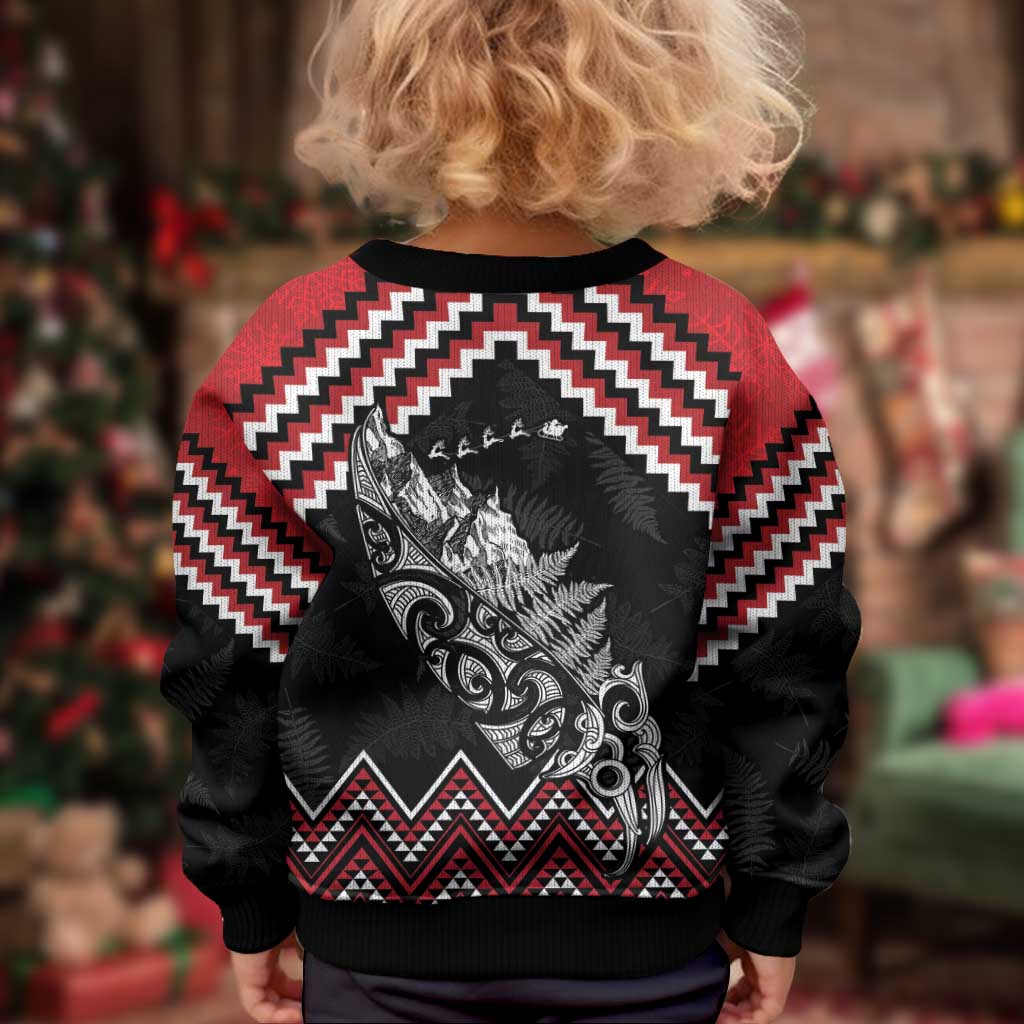 New Zealand Christmas Taniko Poutama Kid Ugly Christmas Sweater Mountainscape Maori Fern - Polynesian Pride