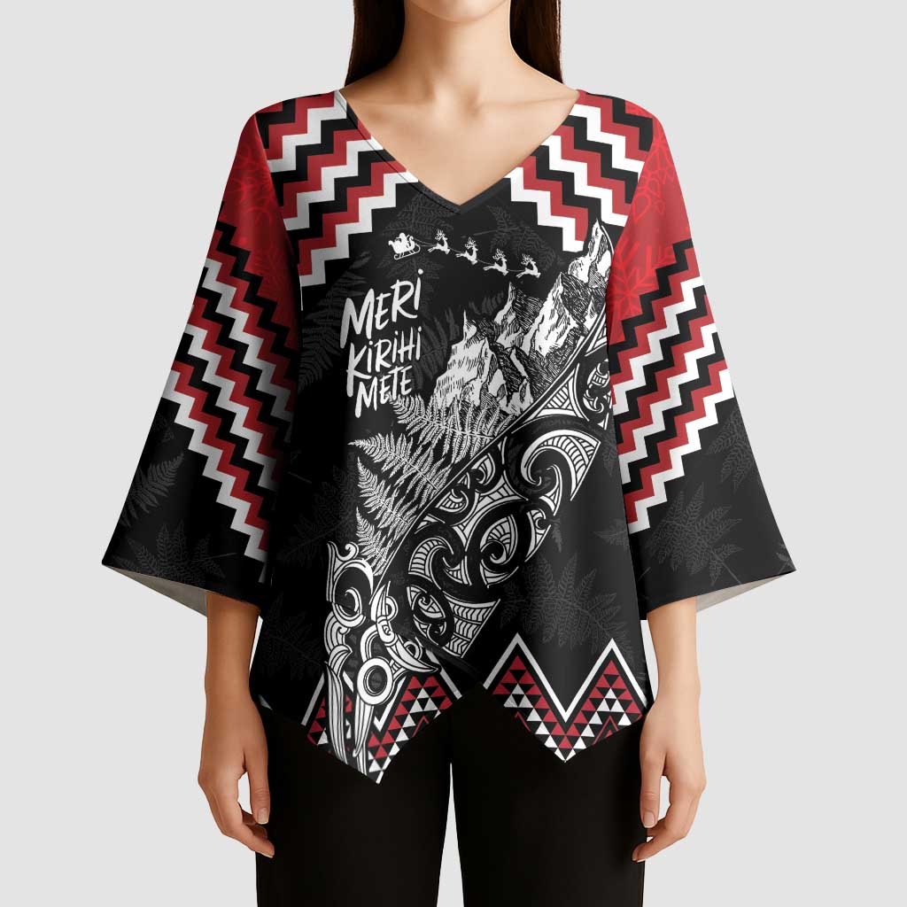 New Zealand Christmas Taniko Poutama Kimono Sleeve Blouse Mountainscape Maori Fern - Polynesian Pride