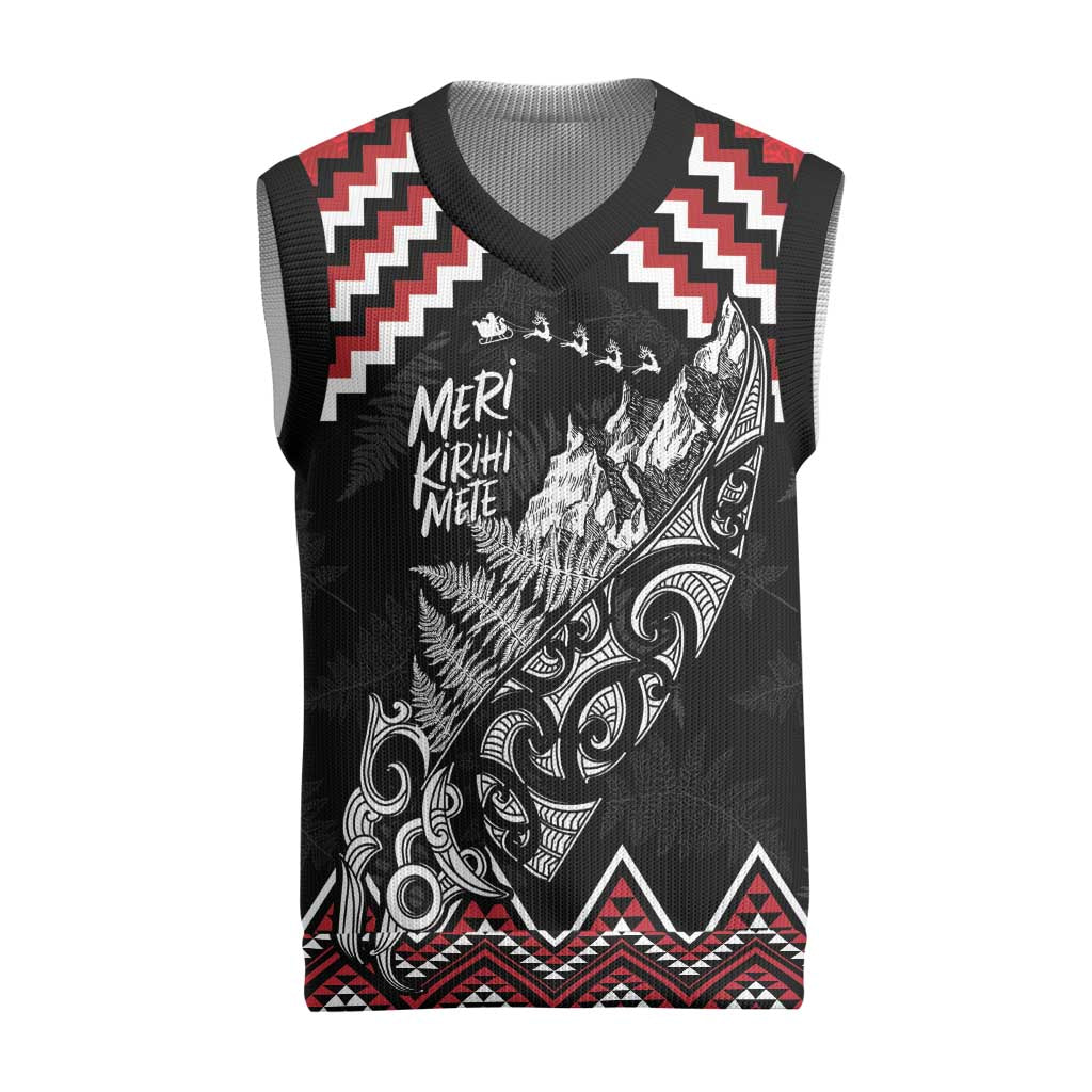New Zealand Christmas Taniko Poutama Christmas Knitted V-Neck Vest Mountainscape Maori Fern - Polynesian Pride