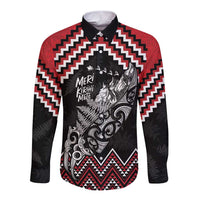 New Zealand Christmas Taniko Poutama Long Sleeve Button Shirt Mountainscape Maori Fern - Polynesian Pride