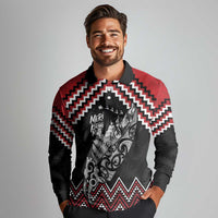 New Zealand Christmas Taniko Poutama Long Sleeve Polo Shirt Mountainscape Maori Fern - Polynesian Pride