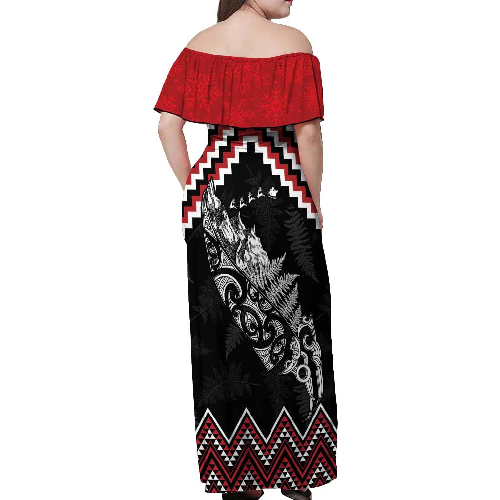 New Zealand Christmas Taniko Poutama Off Shoulder Maxi Dress Mountainscape Maori Fern - Polynesian Pride