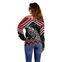 New Zealand Christmas Taniko Poutama Off Shoulder Sweater Mountainscape Maori Fern - Polynesian Pride