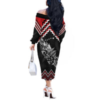 New Zealand Christmas Taniko Poutama Off The Shoulder Long Sleeve Dress Mountainscape Maori Fern - Polynesian Pride