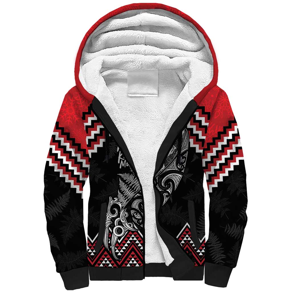 New Zealand Christmas Taniko Poutama Sherpa Hoodie Mountainscape Maori Fern - Polynesian Pride