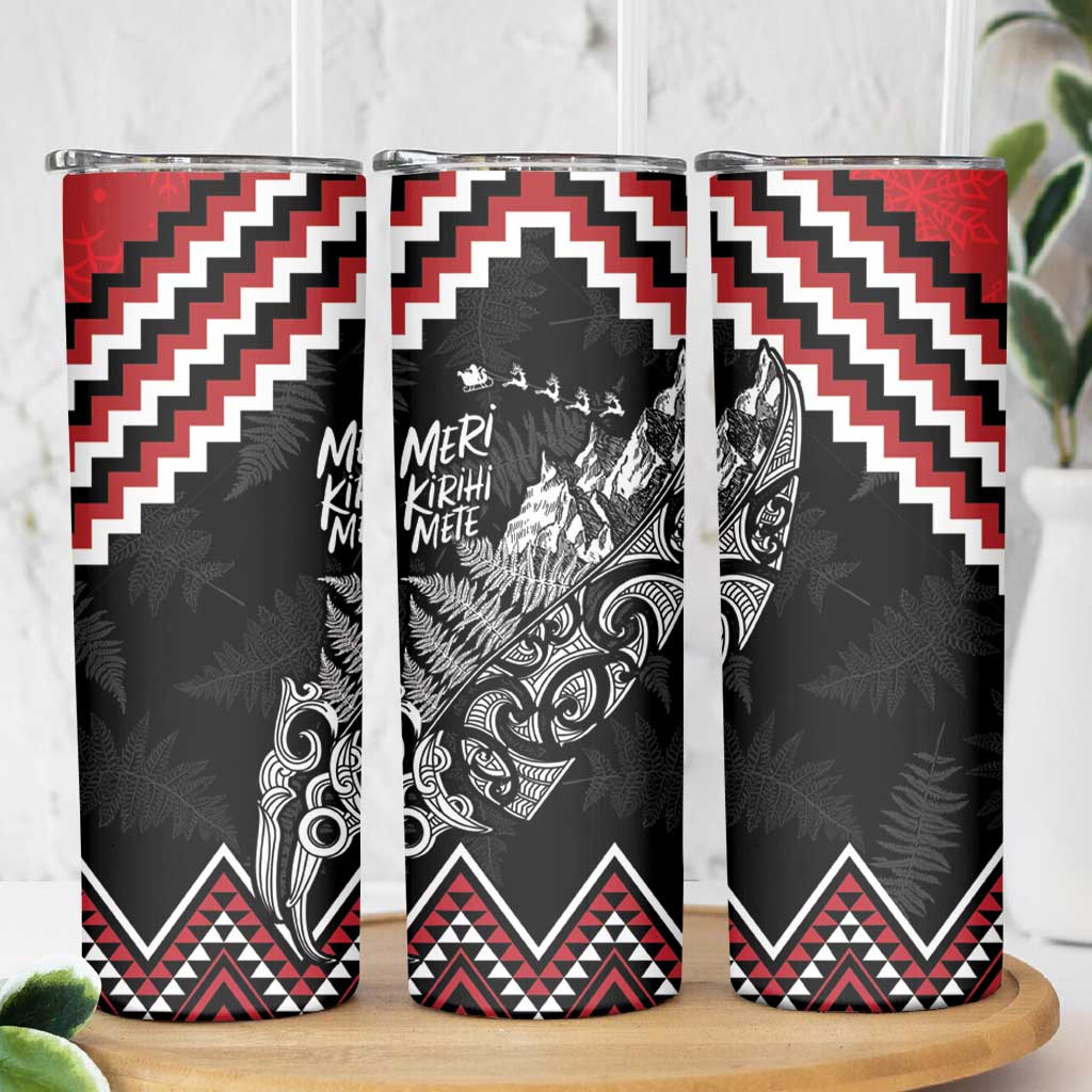 New Zealand Christmas Taniko Poutama Skinny Tumbler Mountainscape Maori Fern - Polynesian Pride