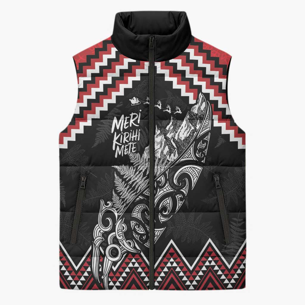 New Zealand Christmas Taniko Poutama Sleeveless Puffer Jacket Mountainscape Maori Fern - Polynesian Pride