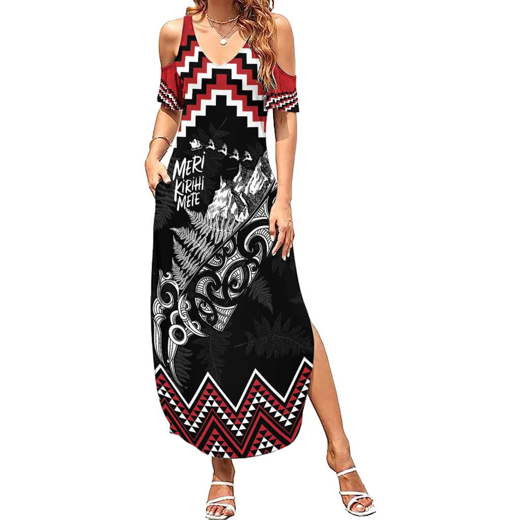 New Zealand Christmas Taniko Poutama Summer Maxi Dress Mountainscape Maori Fern - Polynesian Pride