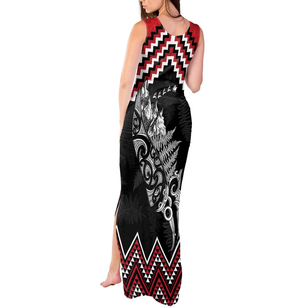 New Zealand Christmas Taniko Poutama Tank Maxi Dress Mountainscape Maori Fern - Polynesian Pride