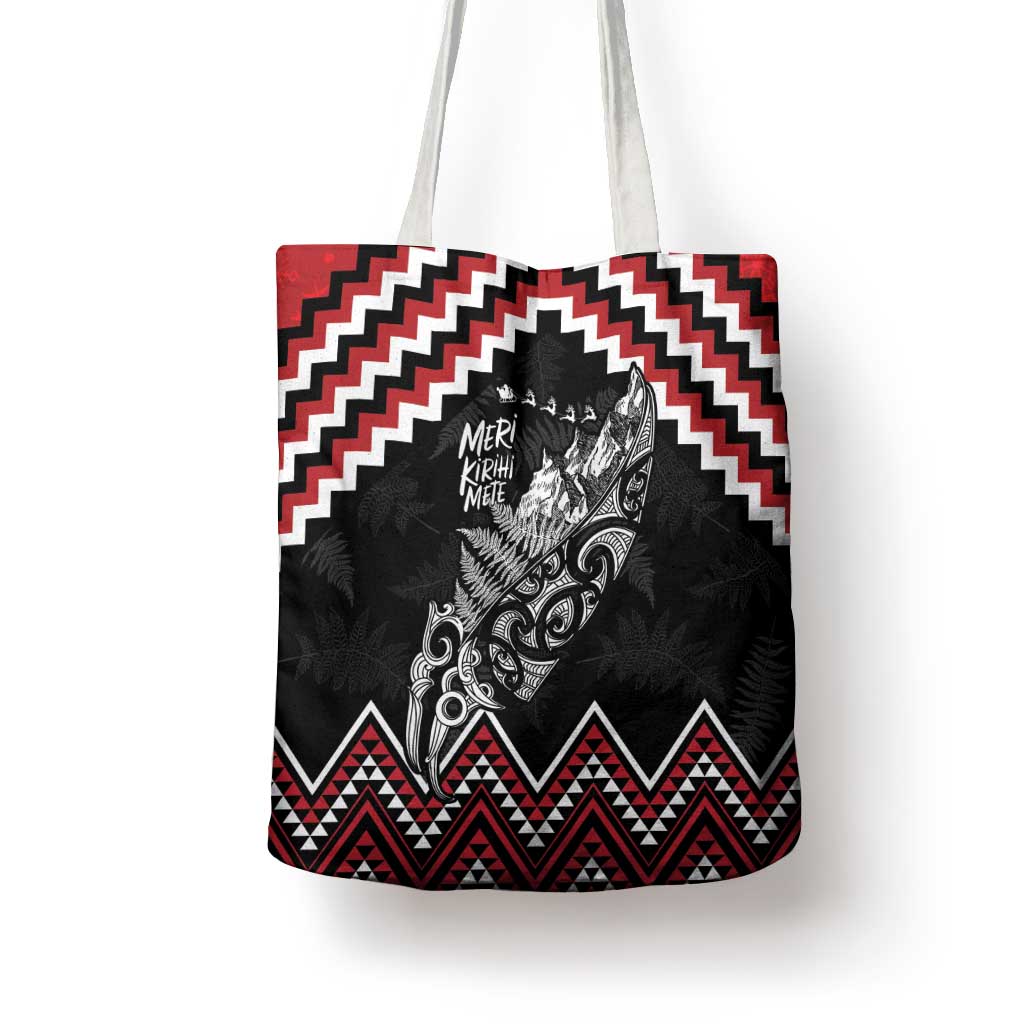New Zealand Christmas Taniko Poutama Tote Bag Mountainscape Maori Fern - Polynesian Pride