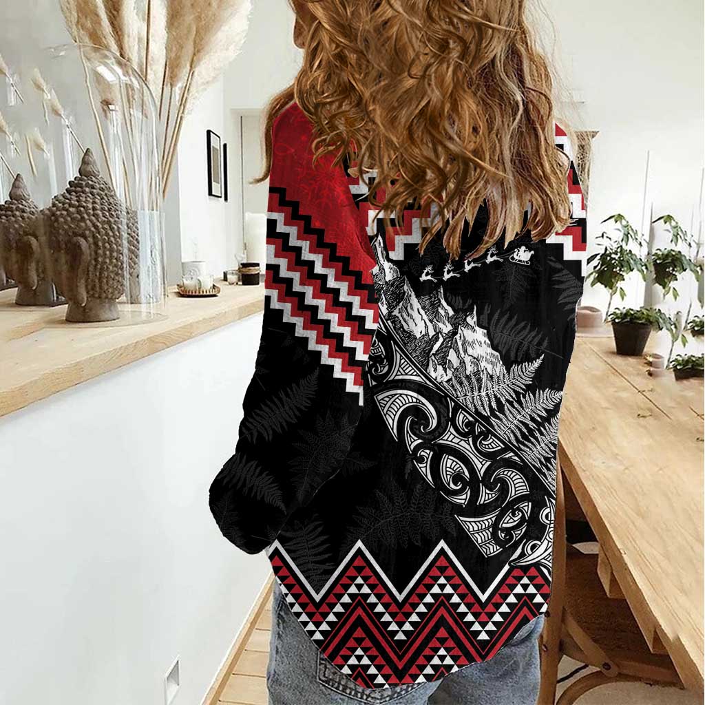 New Zealand Christmas Taniko Poutama Women Casual Shirt Mountainscape Maori Fern - Polynesian Pride