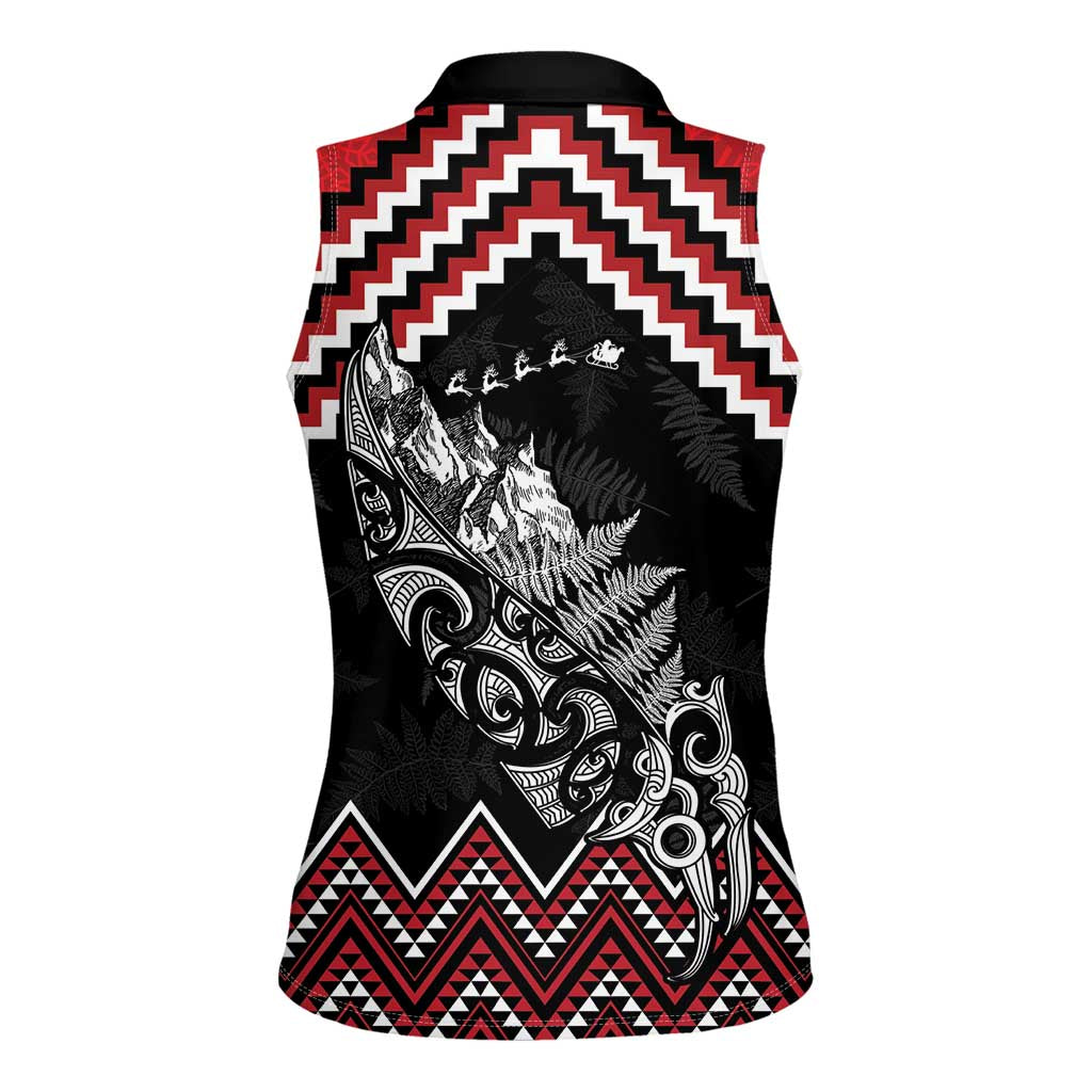 New Zealand Christmas Taniko Poutama Women Sleeveless Polo Shirt Mountainscape Maori Fern - Polynesian Pride