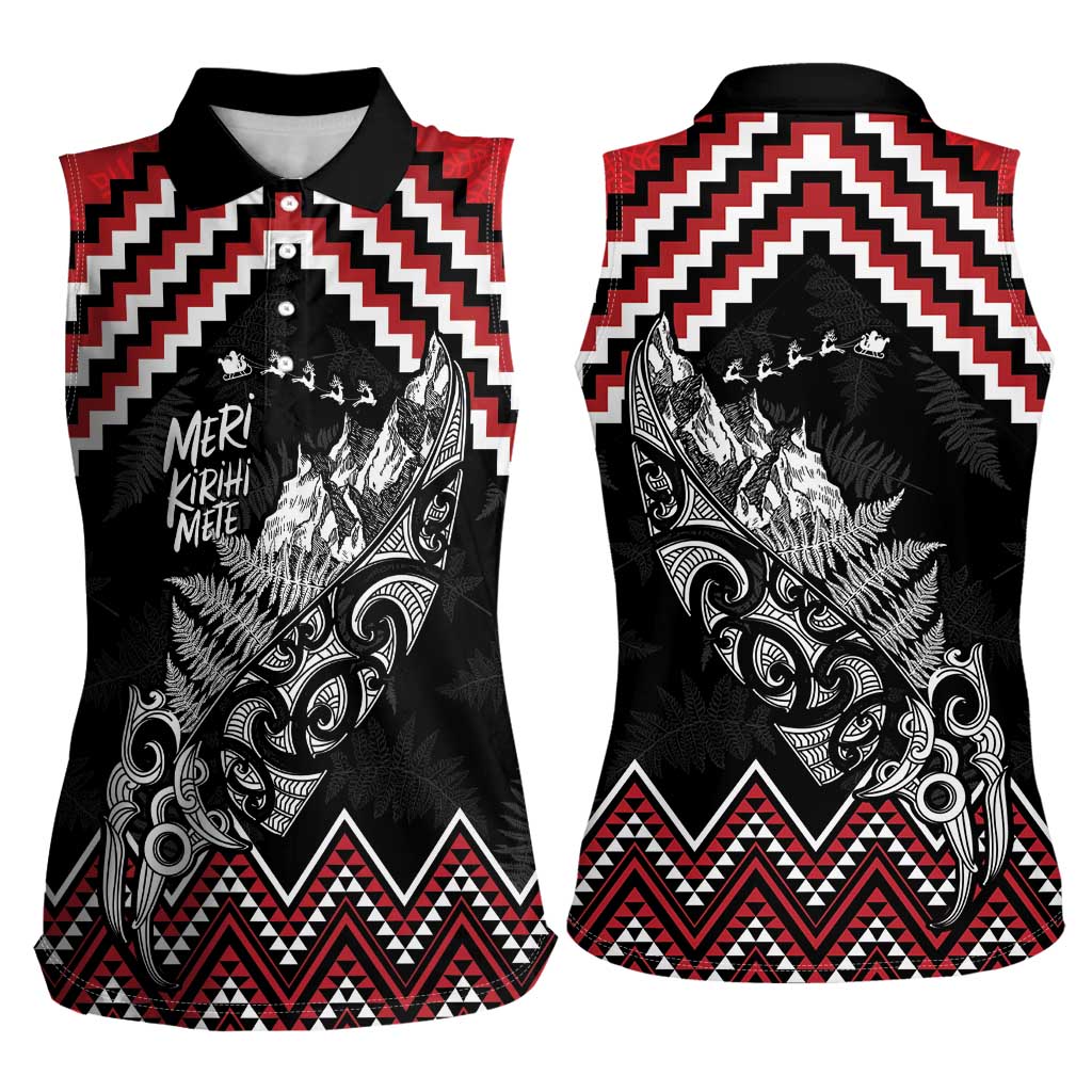 New Zealand Christmas Taniko Poutama Women Sleeveless Polo Shirt Mountainscape Maori Fern - Polynesian Pride