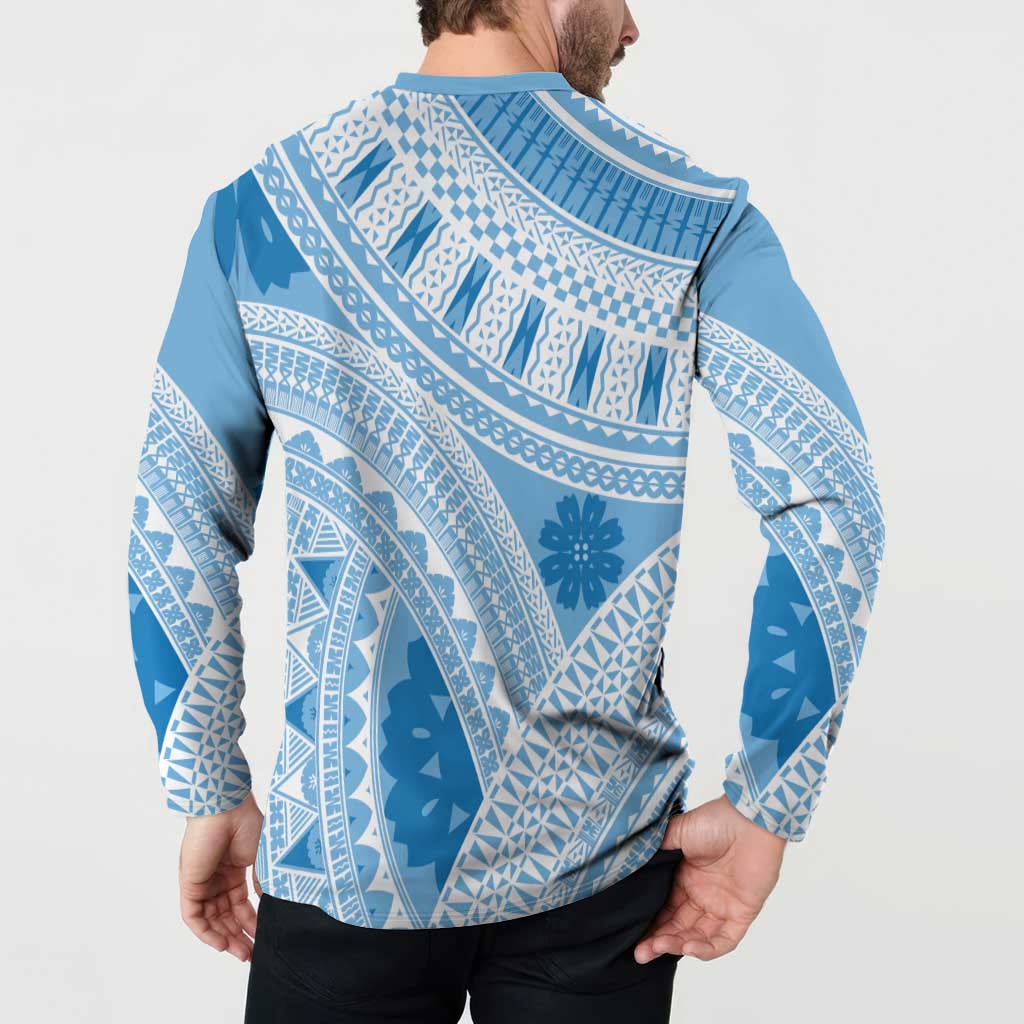Bula Fiji Classic Masi Tapa Button Sweatshirt Turquoise - Polynesian Pride