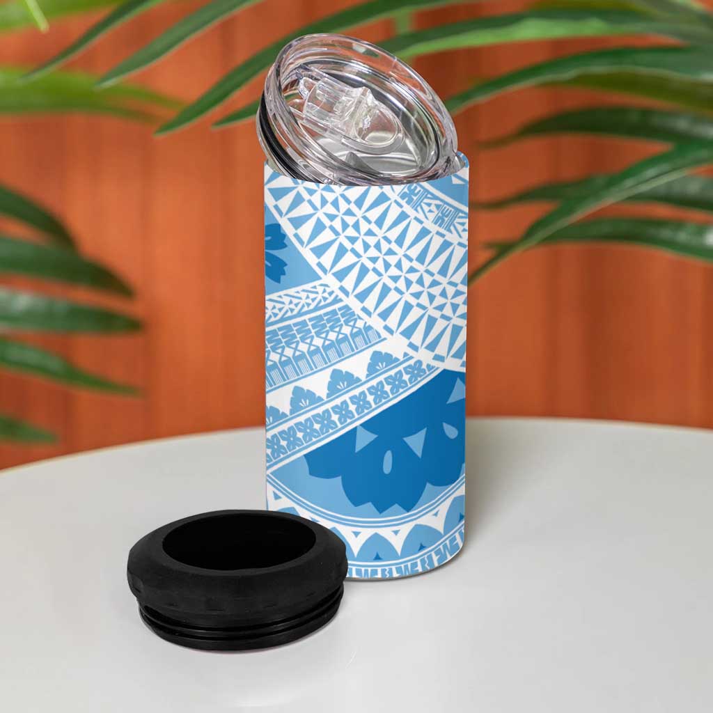 Bula Fiji Classic Masi Tapa 4 in 1 Can Cooler Tumbler Turquoise - Polynesian Pride