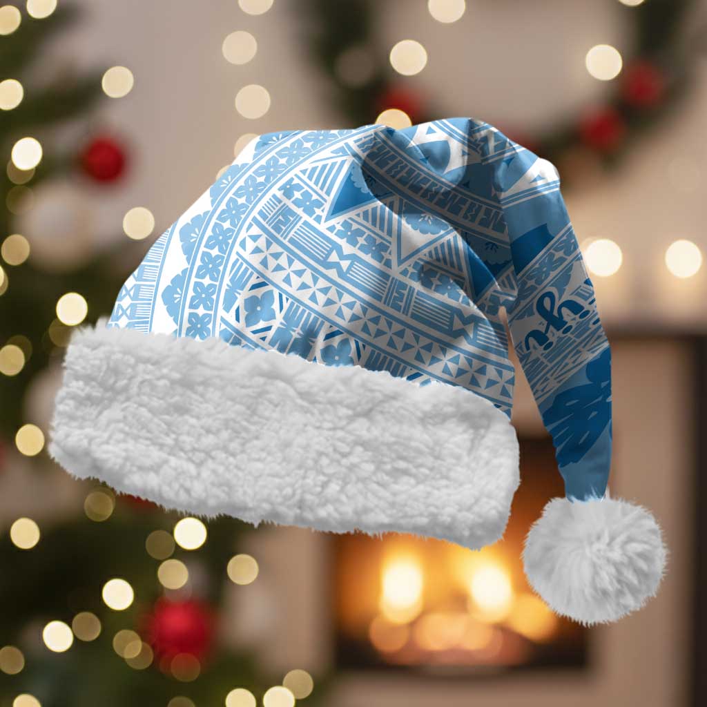 Bula Fiji Classic Masi Tapa Christmas Santa Hat Turquoise - Polynesian Pride