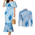 Bula Fiji Classic Masi Tapa Couples Matching Mermaid Dress and Long Sleeve Button Shirt Turquoise - Polynesian Pride