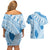 Bula Fiji Classic Masi Tapa Couples Matching Off Shoulder Short Dress and Hawaiian Shirt Turquoise - Polynesian Pride