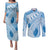 Bula Fiji Classic Masi Tapa Couples Matching Puletasi and Long Sleeve Button Shirt Turquoise - Polynesian Pride