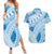 Bula Fiji Classic Masi Tapa Couples Matching Summer Maxi Dress and Hawaiian Shirt Turquoise - Polynesian Pride