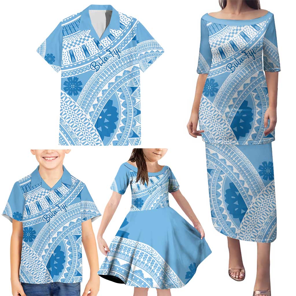Bula Fiji Classic Masi Tapa Family Matching Puletasi and Hawaiian Shirt Turquoise - Polynesian Pride