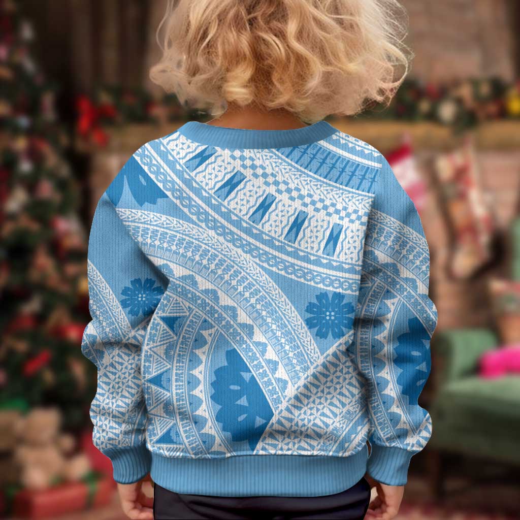 Bula Fiji Classic Masi Tapa Kid Ugly Christmas Sweater Turquoise - Polynesian Pride