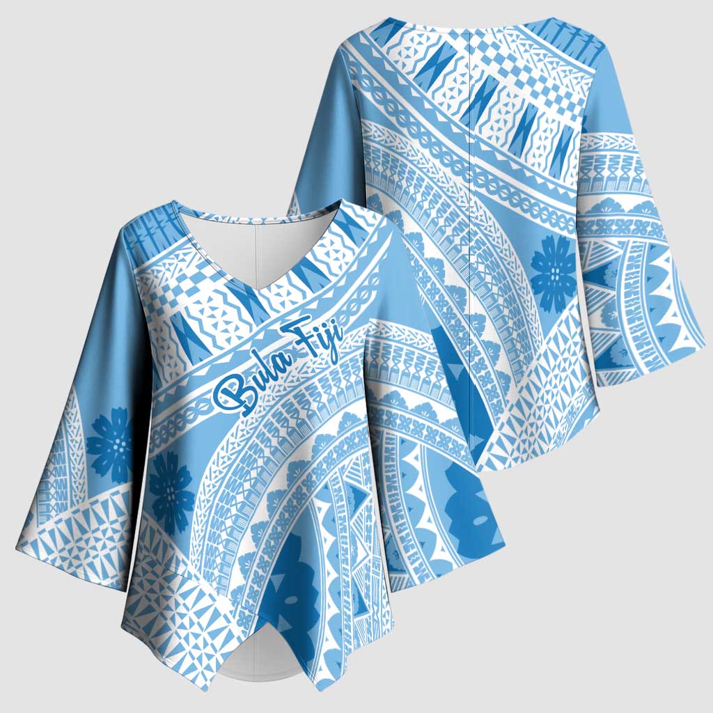 Bula Fiji Classic Masi Tapa Kimono Sleeve Blouse Turquoise - Polynesian Pride