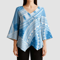 Bula Fiji Classic Masi Tapa Kimono Sleeve Blouse Turquoise - Polynesian Pride