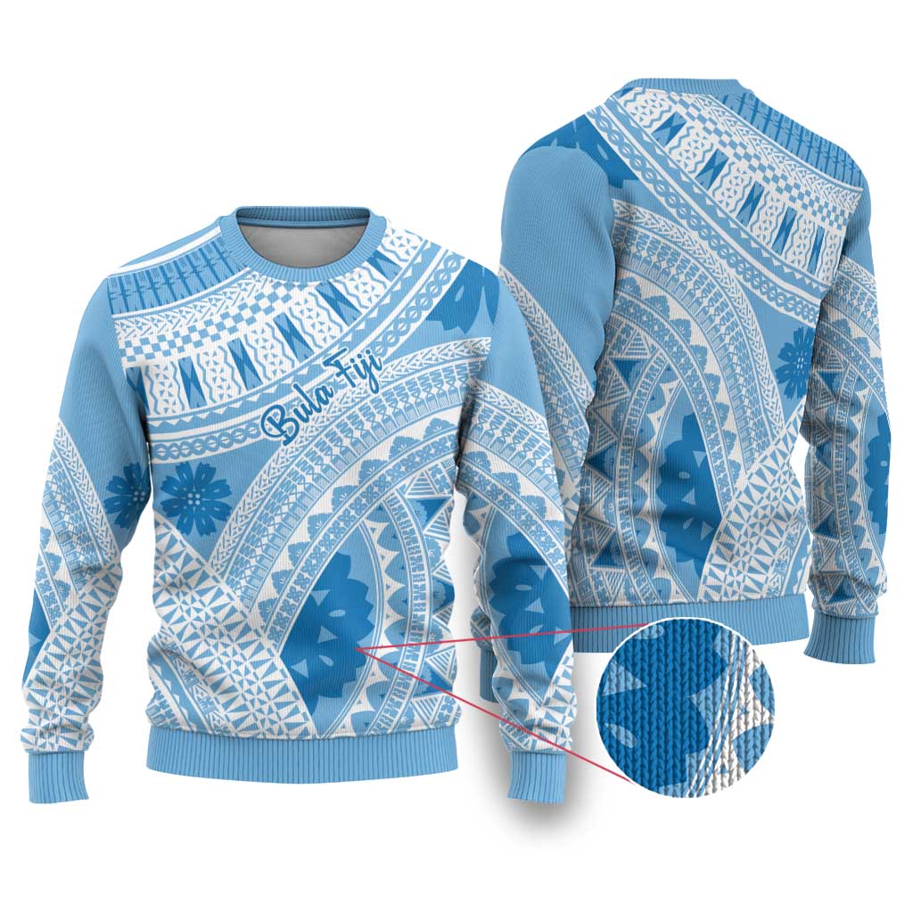 Bula Fiji Classic Masi Tapa Ugly Christmas Sweater Turquoise - Polynesian Pride